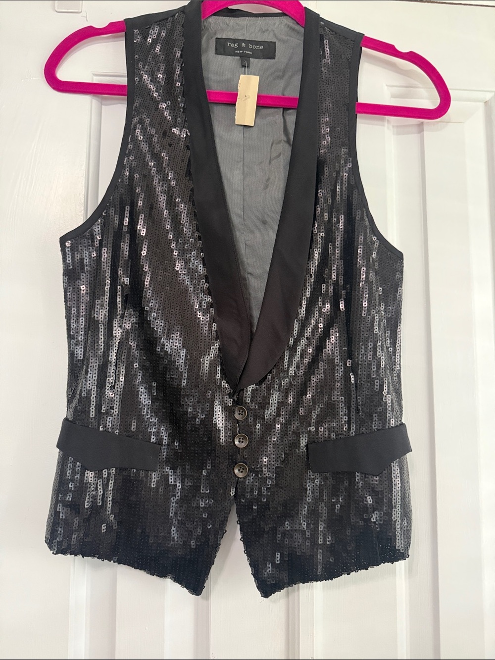 rag & bone Black Sequin Tuxedo Vest